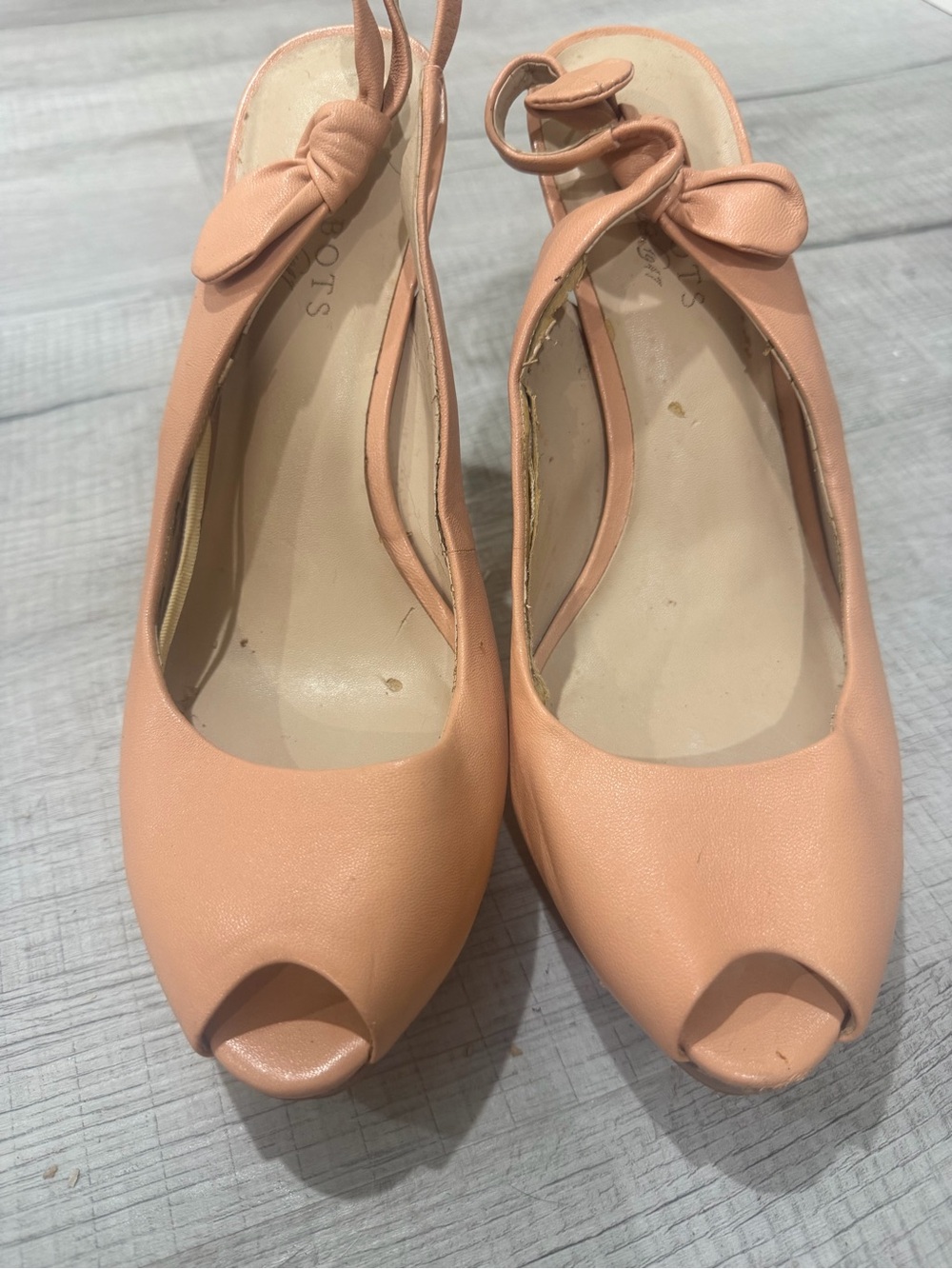 Talbots Peach Peep-Toe Slingback Heels with Knot Accent
